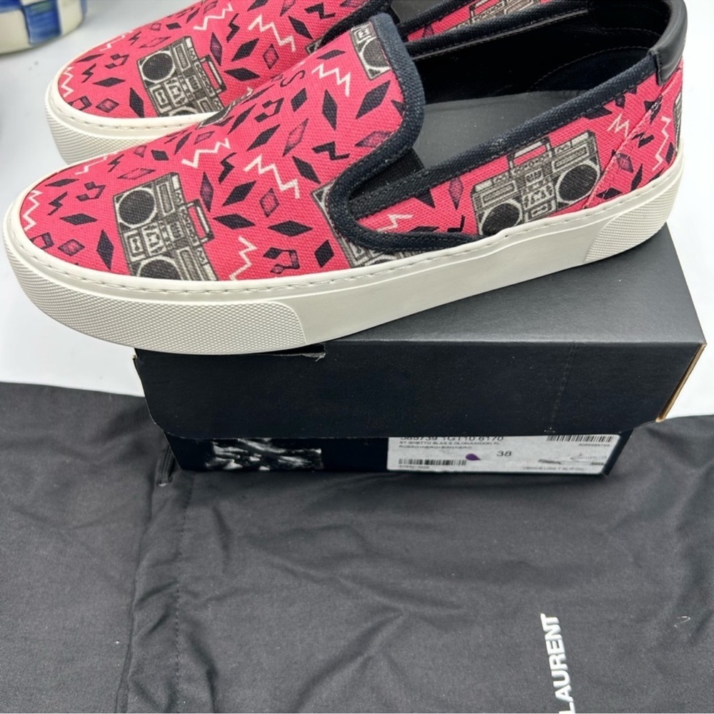 Women’s Saint Laurent Venice radio print slip on sneakers size 38 made in Italy - Picture 5 of 11